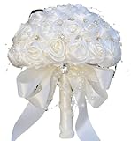 CHCWR Bouquet de Flores secas exóticas 6.3 'Mini Ramo de Bodas Nupcial, Hermoso Ramo de Rosas Artificiales para Boda de Dama de Honor de la Novia (Azul Claro)
