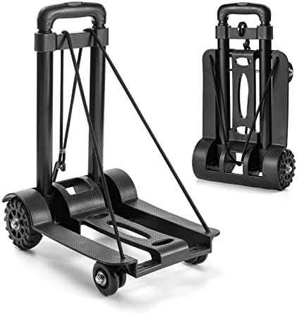 CrazyAnt Lightweight Luggage Cart, 165 Lb Heavy Duty Flat Folding Hand Truck with 4 Wheels, Portable Small Dolly for Luggage, Travel, Moving, Office Use, Black