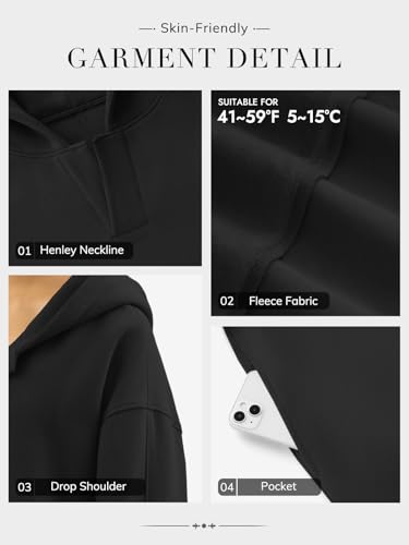 ATHMILE Womens Oversized Hoodies V Neck Sweatshirts Y2K Clothes Long Sleeve Pullover Fall Winter Fashion Henley Outfits 2025 Black