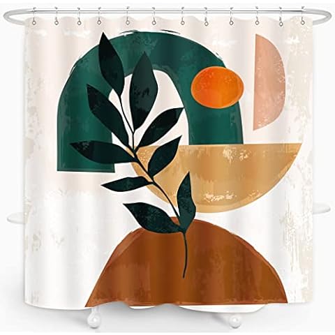 ZXMBF Abstract Mid Century Shower Curtain Modern Boho Plant Sun Rainbow Art Curve Minimalist Geometric Bathroom Décor Waterproof Polyester Fabric 60x72 Inch 12PCS Plastic Hooks Cover