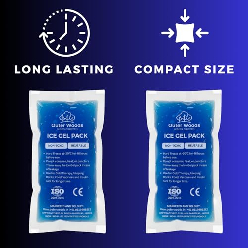 Image of Reusable Ice Gel Packs for Cooler Bags, Breast Milk & Pain Relief - Non-Toxic Leak-Proof Cold Gel Pads for Picnic, Travel, Vaccine, Insulin, Food & Drinks - Hard Freeze Long Lasting Blue