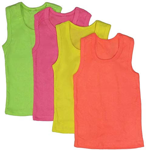 Tobeinstyle Girls' 4 Pack Ribbed Tank Tops - Neon - Size 1 #TOP1