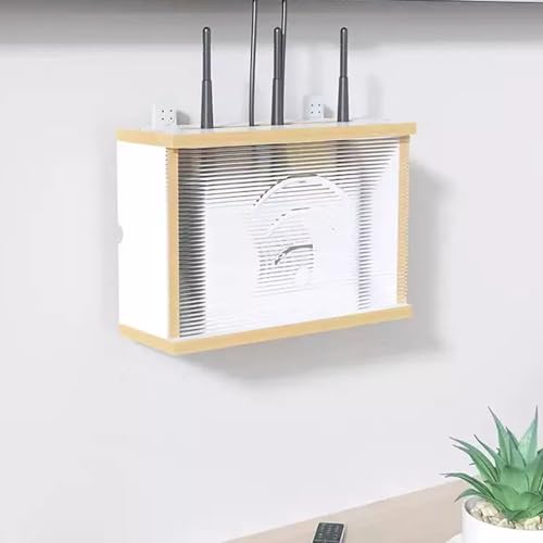 Boîte rangement routeur en bois pour un salon épuré sans fils électriques visibles