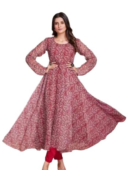 Women's Casual Georgette Floral Anarkali Kurta Set-image-17
