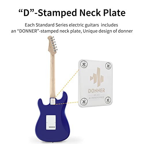 Donner Dst-100L 39 Inch Electric Guitar Beginner Kit Solid Body Full Size Puple Sapphire Blue Hss Pick Up For Starter & Donner Guitar Cable 10 Ft 2 Pack #TOP3