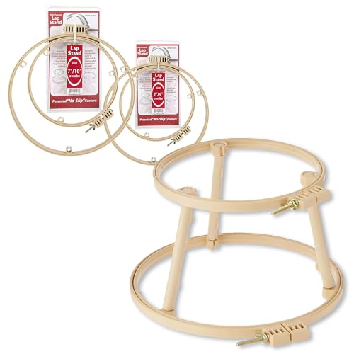 Image of Morgan Combo Hoop Lap Stand | Bundle of 7 & 9 and 7 & 10 Inches No-Slip Embroidery Circle Frame | Portable Design for Sewing Crafters Punch Needle Cross Stitch Needlepoint Arts & Craft | Made in USA