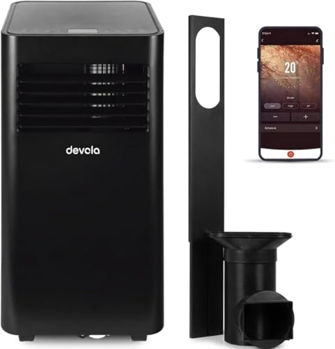 Image of Devola Compact 9000 BTU WiFi Portable Air Conditioner, 4-in-1 Cooling, Dehumidifier, Fan & Sleep Modes, 24H Timer, Window Venting Kit, Air Conditioning Unit for Rooms up to 22 m² (Black)