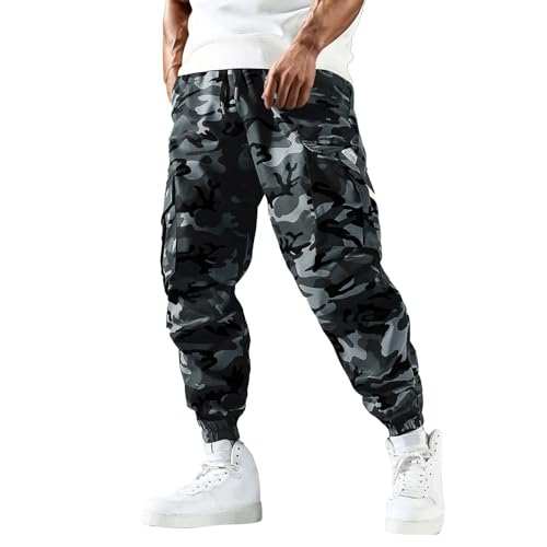 Tobysper Pantalones de chándal para hombre, camuflaje, cintura elástica con cordón, pantalones cargo ajustados, pantalones de trabajo, pantalones casuales, pantalones de ocio, pantalones chinos