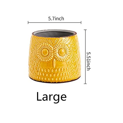 Planters For Indoor Plants, 6 Inch Glazed Vintage Ceramic Pots For Plants Unique Owl Shape Design Relief Ice Cracked Clay Pots For Plants With Drainage Hole For Garden Home Windowsill( 6 Inch-Yellow) #TOP1