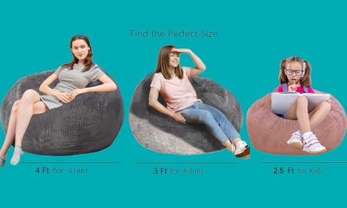 Image of Bean Bag Chair, 4FT Round Memory Foam Filled Bean Bag for Teens & Kids, Ultra Soft Faux Fur Fabric Bean Bag Chairs for Playroom, Living Room, Bedroom,Pink