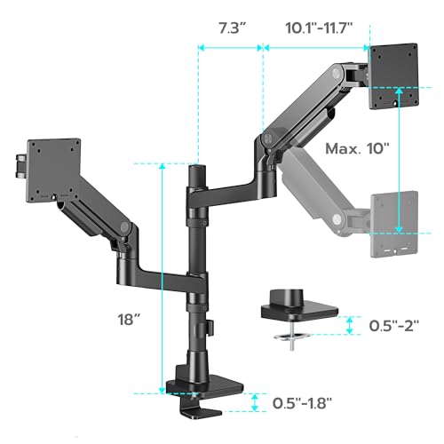 ARES WING Dual Monitor Arm Desk Mount for 17-49 Inch Ultrawide Monitors, Heavy Duty Dual Monitor Mount Holds 44 lbs, Full Motion Gas Spring Vertical Monitor Mount, 75/100 VESA Mount, Black by ARES WING - Image 9
