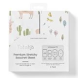 TotAha Premium Stretchy Bassinet Sheets for Baby Boy Girl, Hypoallergenic, Buttery Soft, Silky Comfort Cradle Sheets Fitted 18 x 36 for Oval, Rectangular, Hourglass Mattress, 2-Pack(Woodland & Cactus)