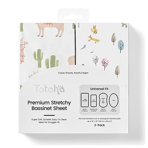 TotAha Premium Stretchy Bassinet Sheets for Baby Boy Girl, Hypoallergenic, Buttery Soft, Silky Comfort Cradle Sheets Fitted 18 x 36 for Oval, Rectangular, Hourglass Mattress, 2-Pack(Woodland & Cactus)