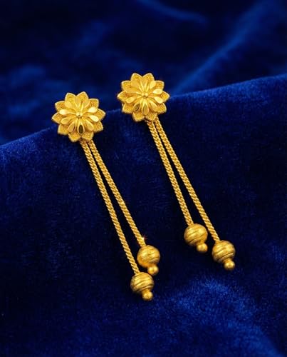 Image of DEW MAT Gold Plated Traditional Jhumka Earrings Combo | Floral Drop & Big Jhumki Set with Matte Finish | South Indian Ghungroo Screw Back Studs Meenakari Jhumki Earrings Set for Women