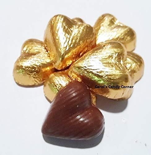Foiled Gold Solid Milk Chocolate Hearts, 1 Lb-Approx 48 Pcs