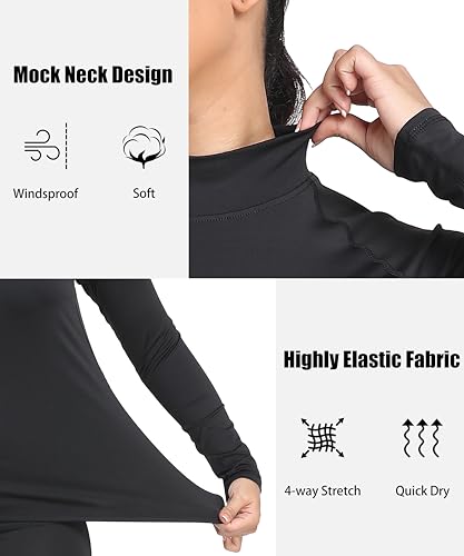 TELALEO 4 Pack Women's Thermal Long Sleeve Tops Mock Neck Shirts, Fleece Lined Compression Turtleneck Base Layer4