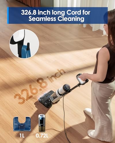 Image of Tineco Corded 3-in-1 Wet Dry Vacuum Mop with Steam Function, FLOOR ONE S6 Stretch Steam, Tineco BoostSteam, 320℉ High-temp Steam Cleaning, 180 Lay-Flat, Anti-Tangle Design, One-Touch Self-Cleaning