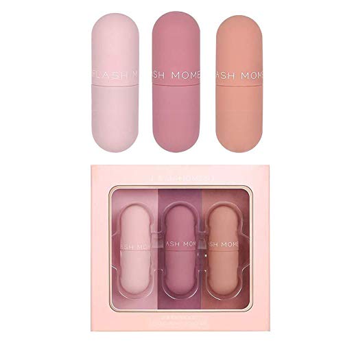 DAGEDA 3PCS Matte Mirror Velvety Liquid Lipstick Set, Long Lasting Waterproof Non-stick Lip Gloss＆ Lip Glaze for Women Girl, 3 Different Popular color Mini Capsule Lip Gloss Set