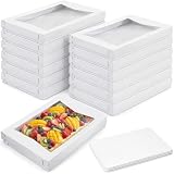 Chivertion 10 Sets 26 x 18 x 4 Inch Heavy Duty Full Sheet Cake Box with Window Include Corrugated Paperboard Cake Box Bottom Bakery Top Greaseproof Pad Tray for Dessert