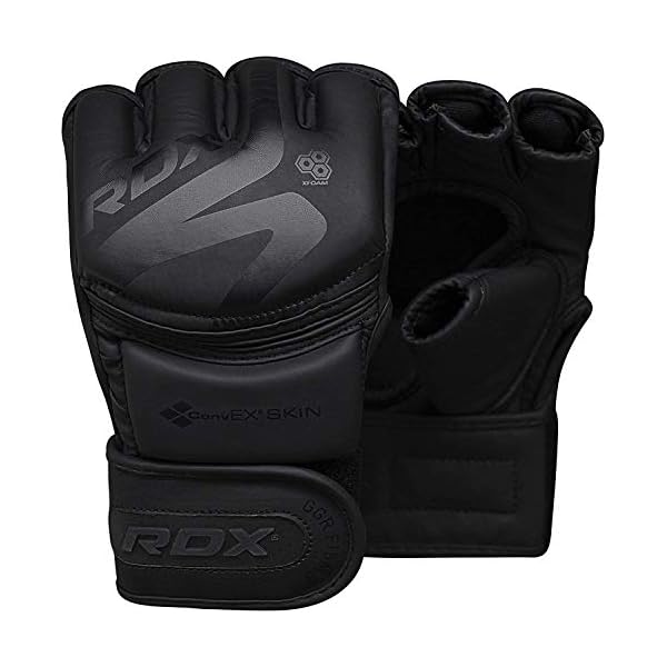 RDX-MMA-Gloves-Noir-Maya-Hide-Leather-Ventilated-Open-D-Cut-Palm-Padded-Grappling-Sparring-Mitts-Cage-Fighting-Kickboxing-Mixed-Martial-Arts-Muay-Thai-Training-Punching-Bag-Pads-Workout-Black RDX MMA Gloves Noir, Maya Hide Leather, Ventilated Open D-Cut Palm, Padded Grappling Sparring Mitts, Cage Fighting Kickboxing Mixed Martial Arts Muay Thai Training, Punching Bag Pads Workout, Black
