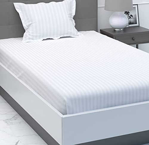 Image of Prime Collection 295 TC Combo Pack of 2 Single Sized (90x60) Satin Striped Bedsheet with 2 Pillow Cover Long Lasting Single Bedsheet for Hotel, Hospital and Home Use