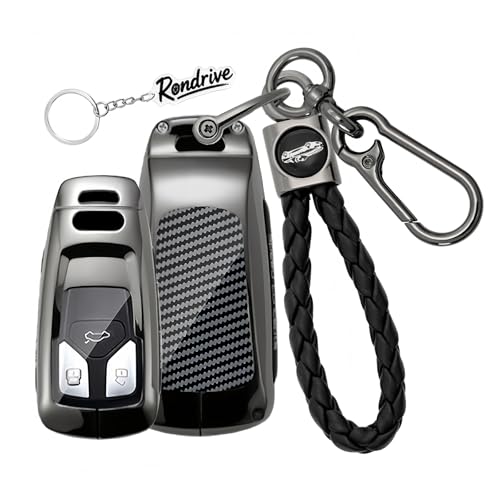 Coque de clé Audi 3 boutons en métal noir anti-rayures structure carbone antichoc