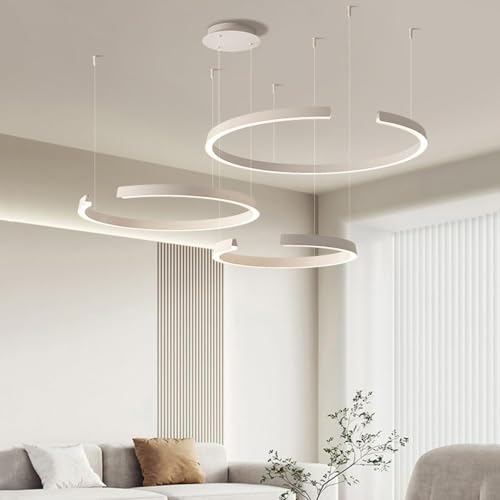 Décoration moderne LED pendante lumière circulaire dimmable 2 anneaux chandelier