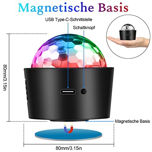 Mini Discokugel, SEBRUANC Disco Lichter LED Party Lights Musikgesteuert licht 380mAh USB Type C DJ Strobe Ball mit Nachtlicht für Kinder Parties Geburtsta, KTV, Weihnachten Geschenk