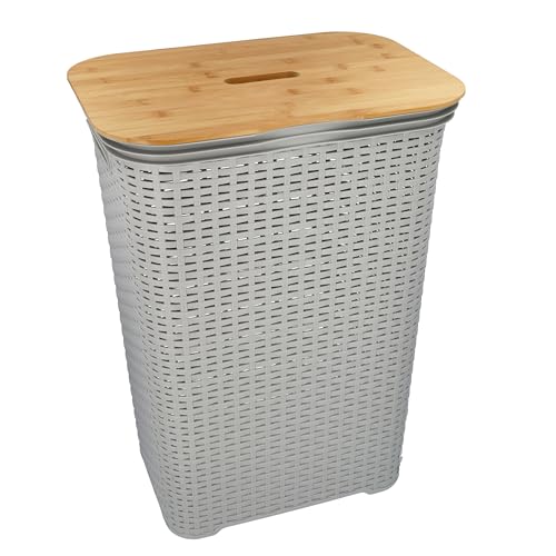 HRB Wäschekorb mit Deckel aus Bambus Rattan 65 Liter,...