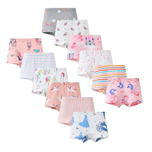 LeQeZe Culotte Fille 12 Pièces Coton Confortable Boxer pour Filles 6-7 Ans(Girls Knickers-01,Taille du Fabricant 130)