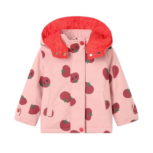Mud Kingdom Girls Padded Jacket with Hood Tomato Print Pocket Warm Outerwear Zip Up Winter