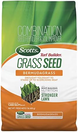 Scotts Turf Builder Grass Seed Bermudagrass with Fertilizer and Soil Improver, Drought-Tolerant, 1 lb.