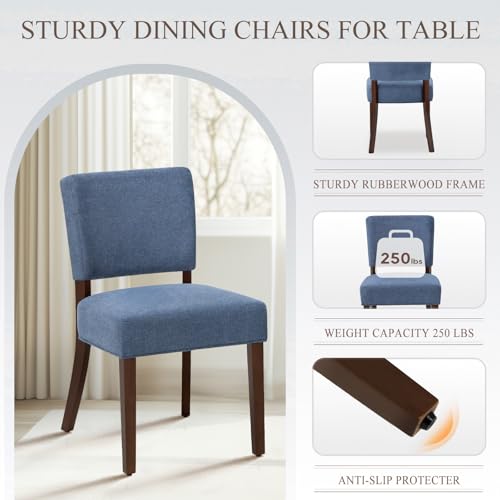 Image of COLAMY Mid Century Modern Dining Chairs Set of 6, Upholstered Kitchen Chairs with Open Back, Farmhouse Fabric Side Dining Room Chairs with Wood Legs for Dining Room Kitchen Restaurant, Blue