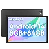 FYMLCPFY Android 14 Tablet 10 Inch Octa-Core 8GB+64GB(TF 1TB), 1280x800 HD IPS Wi-Fi 6 Model/Widevine L1/5000mAh/Dual Camera/Face ID PC 2024 - Black