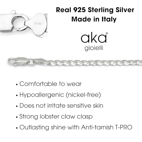 Aka Gioielli - Italian 925 Sterling Silver 9mm Curb Cuban Link Chain - Solid Sterling Silver Necklace for Men and Women - Made in Italy3