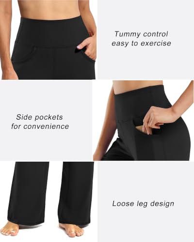 Image of Promover Wide Leg Pants for Woman Yoga Pants with Pockets Stretch
