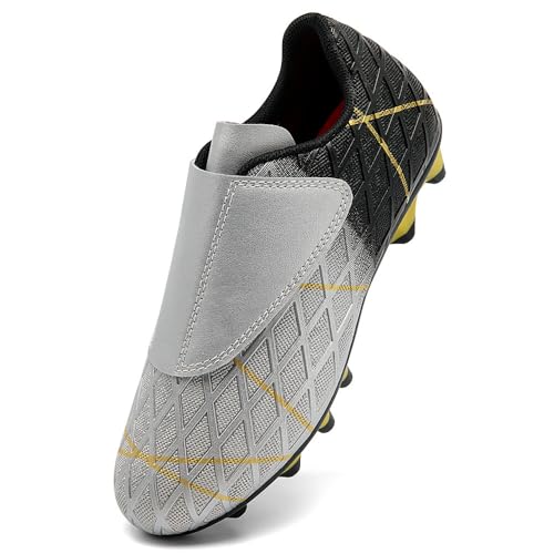 VTASQ Zapatos de Fútbol Niño Profesional Zapatos de Entrenamiento Adolescentes Deporte Atletismo Botas de Fútbol Cesped Artificial Zapatillas de Fútbol Negro Plateado EU31