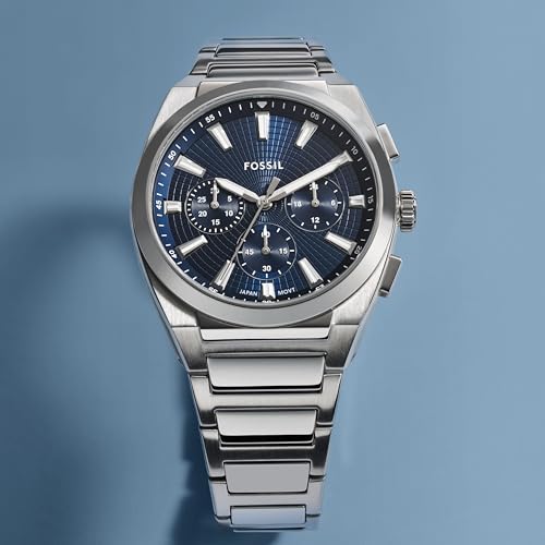 Image of Fossil Men Everett Silver Quartz Stainless Steel Blue Dial Analog Watch FS6104