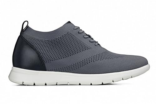 CALTO Men's Invisible Height Increasing Elevator Shoes - Moon Gray/Black Ultra Light-Weight Lace-up Knitted Sporty Walker - 2.4 Inches Taller - X2213 - Size 13 D(M) US2