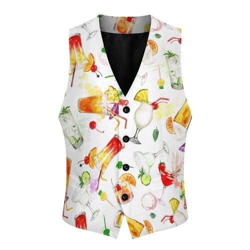 Watercolor Summer Cocktails Men's Suit Vest Slim Fit V-Ncek Waistcoat Business Casual Vest4