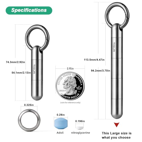 Image of Large Keychain Pill Holder.TISUR Titanium Pill Case Waterproof Pill Fob for Travel Purse Pocket,Pill Organize