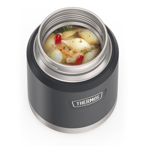 Image of THERMOS ICON Stainless Steel Food Jar with Spoon, 16 Ounce, Granite