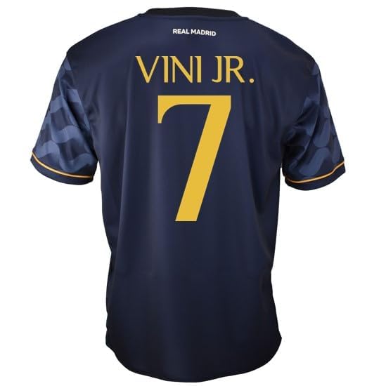 Real Madrid Camiseta Segunda Equipación de la Temporada 2023-2024 - Vini JR 7 - Replica Oficial con Licencia Oficial - Adulto