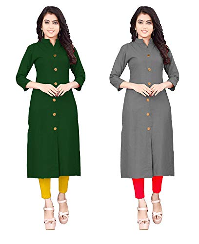 Image of NATEK Women's Cotton Straight Plain Kurtis Combo Pack of 2