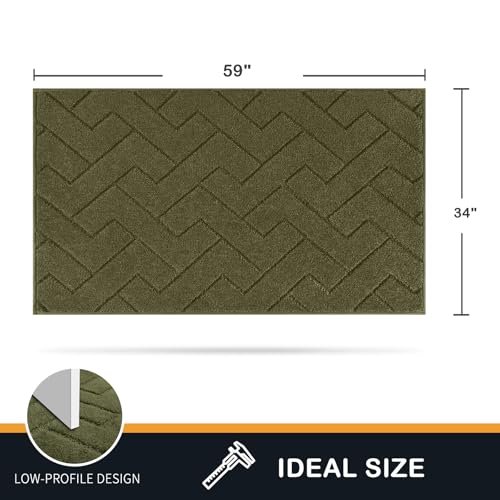 PURRUGS Dirt Trapping Door Mat 34" x 59", Non-Slip Machine Washable Entry Rug, Shoe Scraper, Dog Doormat, Super Absorbent Welcome Mat for Front & Back Door, Muddy Wet Shoes & Paws, Sage Green
