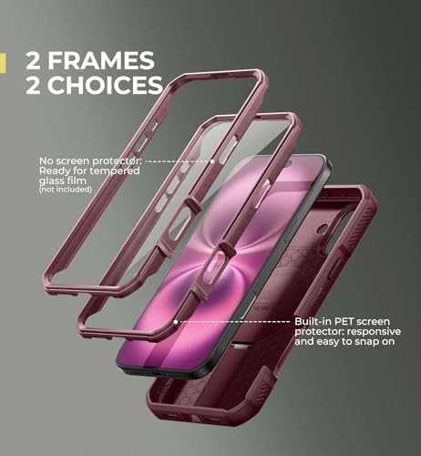 Image of Dexnor for iPhone 16 Plus Case with Slide Camera Cover & Adjustable Kickstand & Built-in Screen Protector,Compatible Wireless Charging Shockproof Cases Heavy-Duty Magnetic Protective Cover,Maroon Red