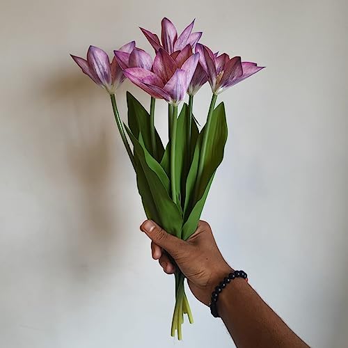 Image of SATYAM KRAFT 5 Pcs Lily Artificial Flower Sticks Gift for Diwali, Deepawali & New Year | Decoration for Home, Office, Corner, Bedroom, Pooja Room, Wedding, Events & Gifting (Pack of 5 Sticks) (Purple)