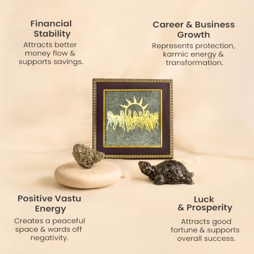 Image of Astrotalk Sampoorna Vastu Pyrite Combo | 7 Horses Frame, Pyrite Tortoise & Stone | Vastu Items for Wealth, Success & Protection | Home Decor for Living Room & Office Desk | Housewarming Gifts
