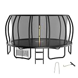 Zelsius Trampolin Schwarz Ø 427 cm für den Outdoor-Bereich | Trampolin Outdoor für maximal 150 kg, Gartentrampolin mit Sicherheitsnetz, Leiter und Schuhbeutel | Trampolin für Sport und Freizeit