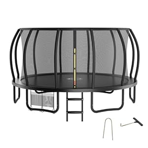 Zelsius Trampolin Schwarz Ø 427 cm für den Outdoor-Bereich | Trampolin Outdoor für maximal 150 kg, Gartentrampolin mit Sicherheitsnetz, Leiter und Schuhbeutel | Trampolin für Sport und Freizeit